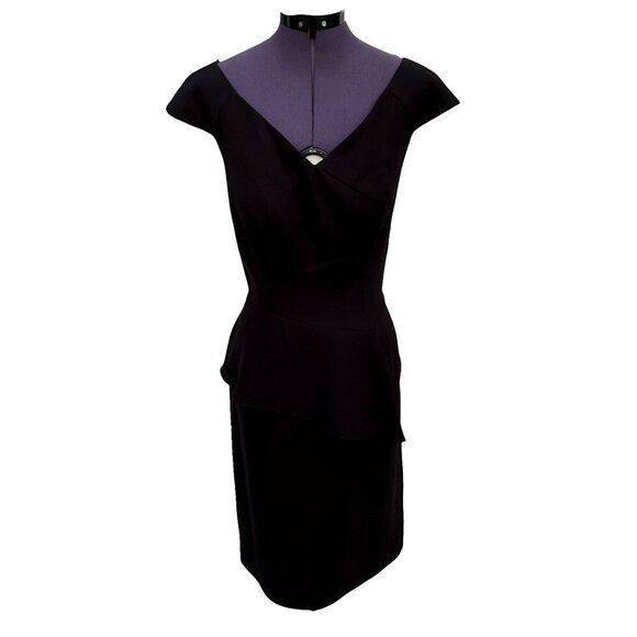 NWT Park‎ 108 Cocktail Dress Black Crepe Peplum Design Size 12 - Picture 3 of 10